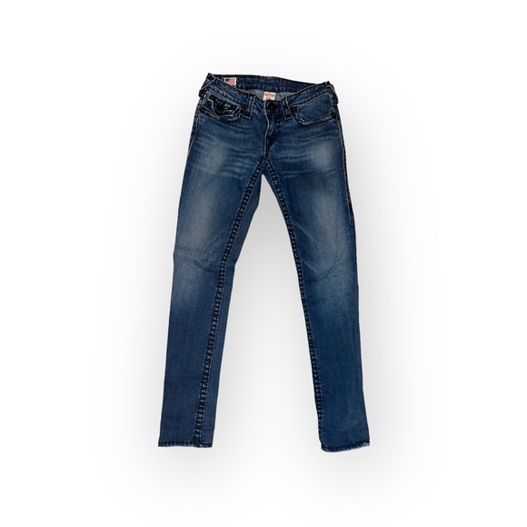 True Religion Jeans Distressed Frayed Julie Super T 27 Dark Wash - Picture 3 of 4